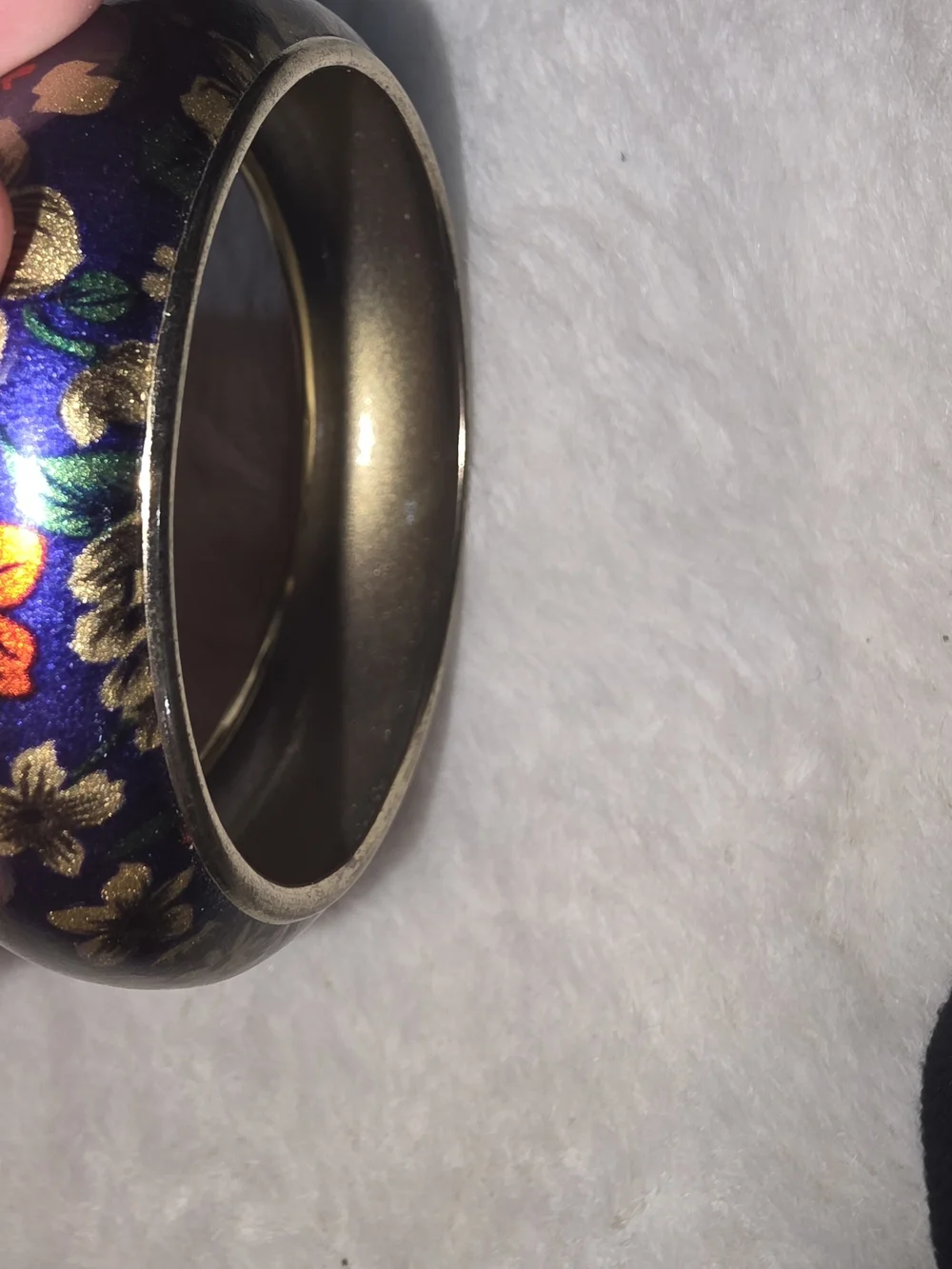 Blue and Gold Floral Cloisonné Bangle Bracelet. Vintage